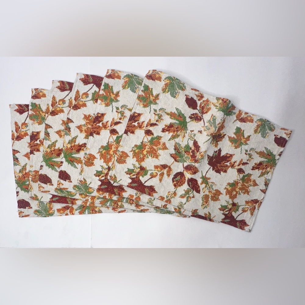 Tapestry Placemat Home Thanksgiving Leaves Pattern Fall 13x18 Inches Set Of 6